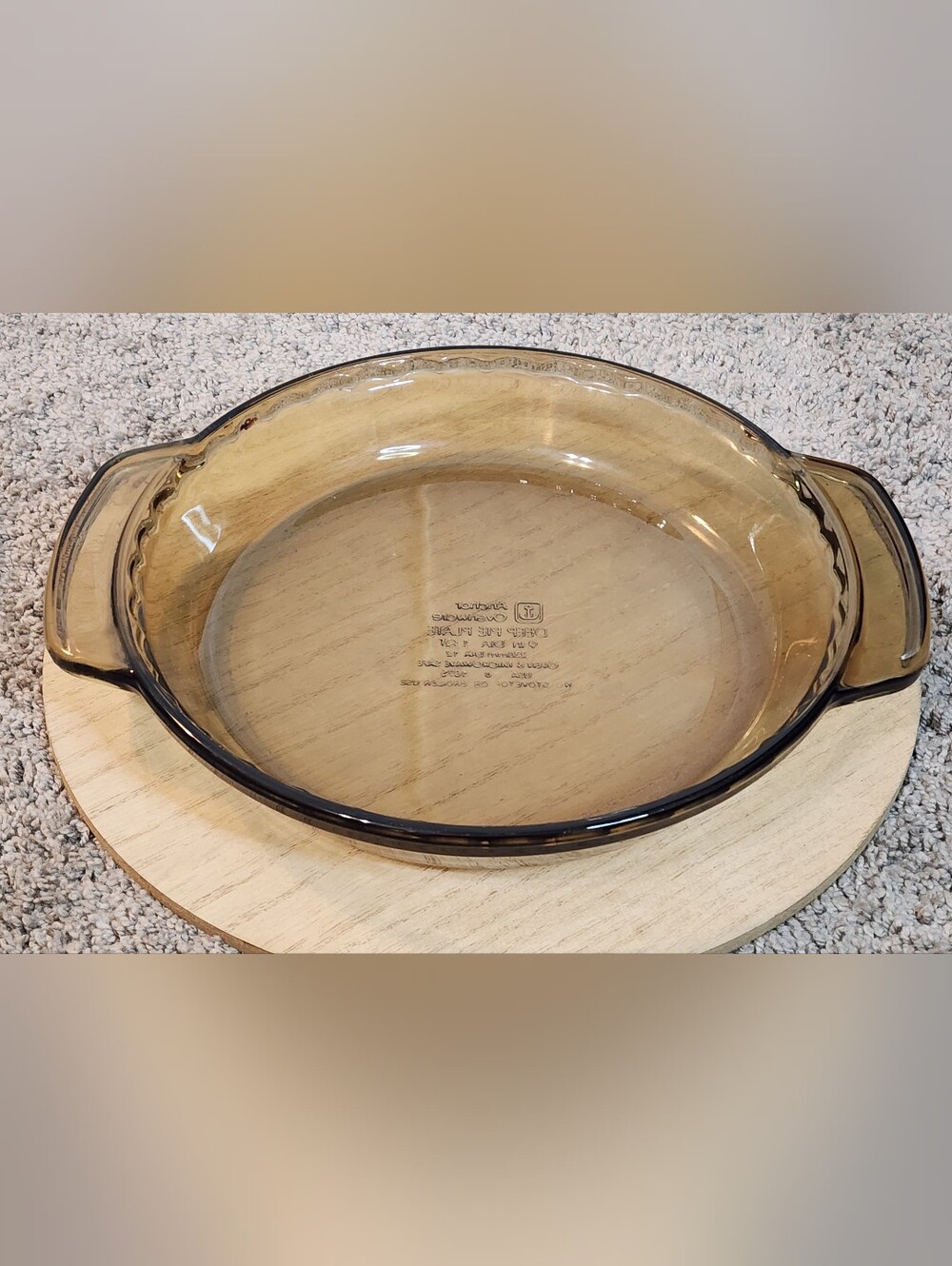 Vintage Anchor Hocking Glass Casserole/Deep Pie Dish, Amber Glass